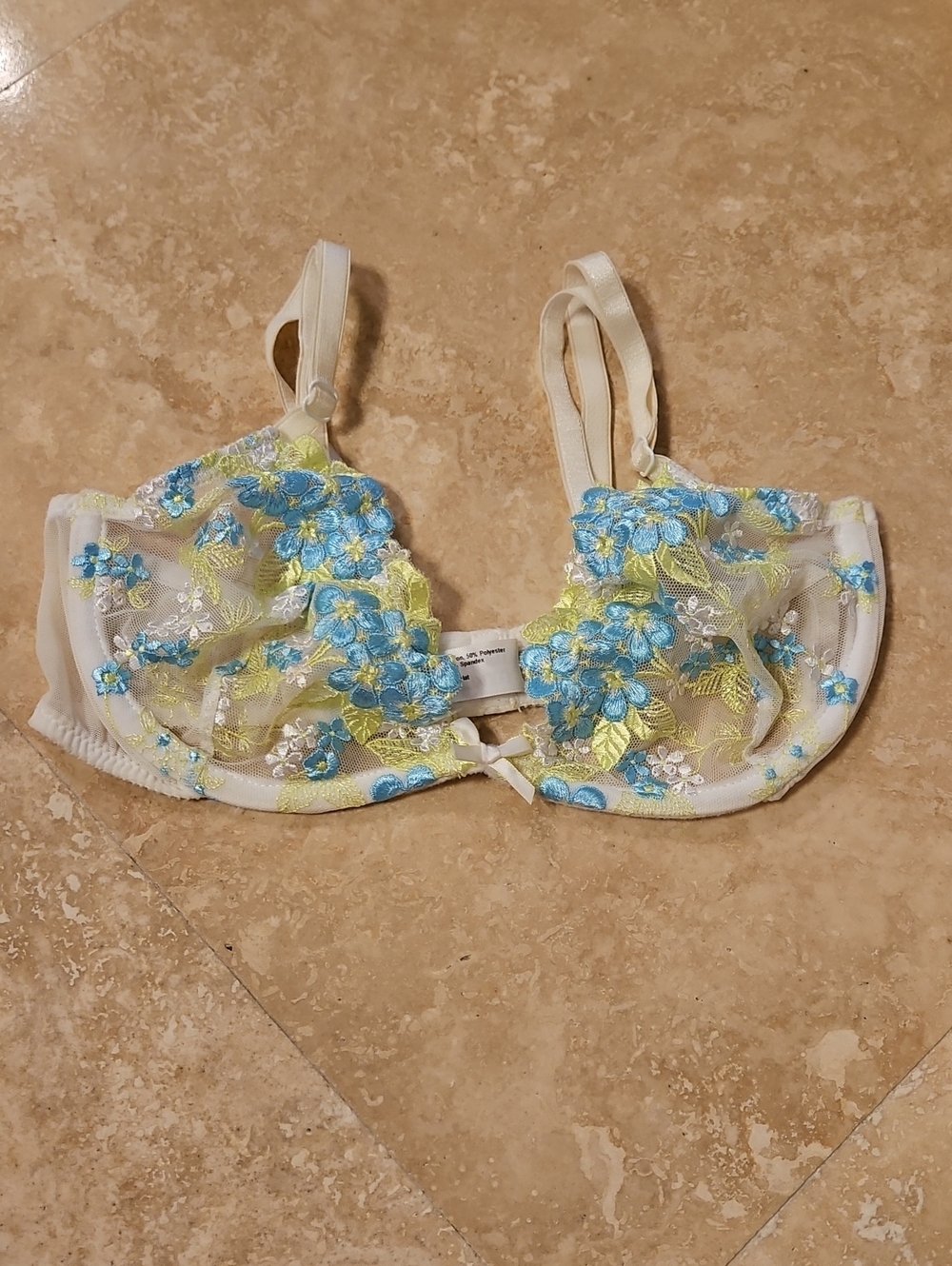 Hanky Panky Sheer Floral Embroidered Underwire Bra in Blue & Yellow